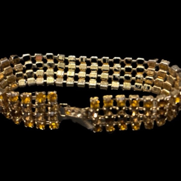 Rare - Beautiful Vintage Amber & Topaz Rhinestone Bracelet - Picture 8 of 9